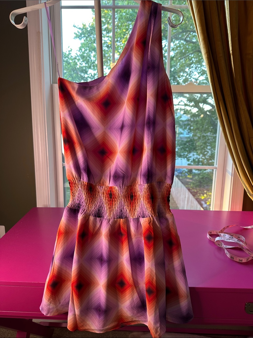 Olivaceous Purple and Coral One-Shoulder Dress